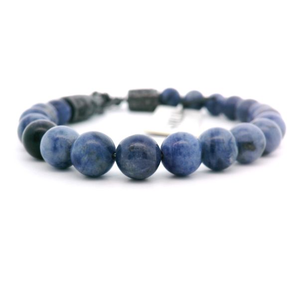 Stainless Steel Sodalite Bead Bracelet Image 2 JMR Jewelers Cooper City, FL