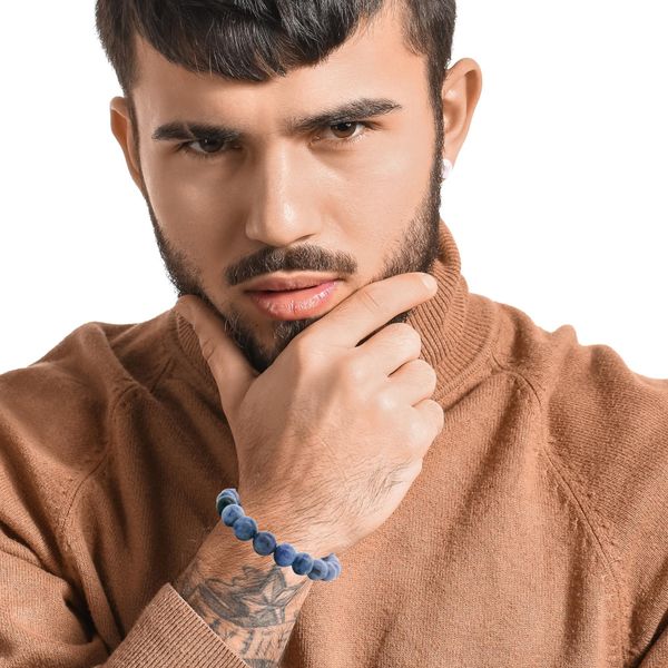 Stainless Steel Sodalite Bead Bracelet Image 3 JMR Jewelers Cooper City, FL