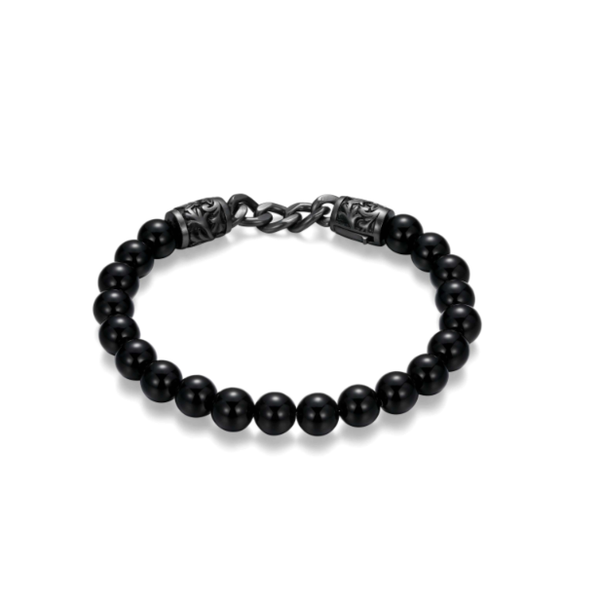 Stainless Steel Matte Black Agate Bracelet JMR Jewelers Cooper City, FL
