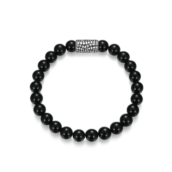 Stainless Steel Black Agate Bead Bracelet JMR Jewelers Cooper City, FL