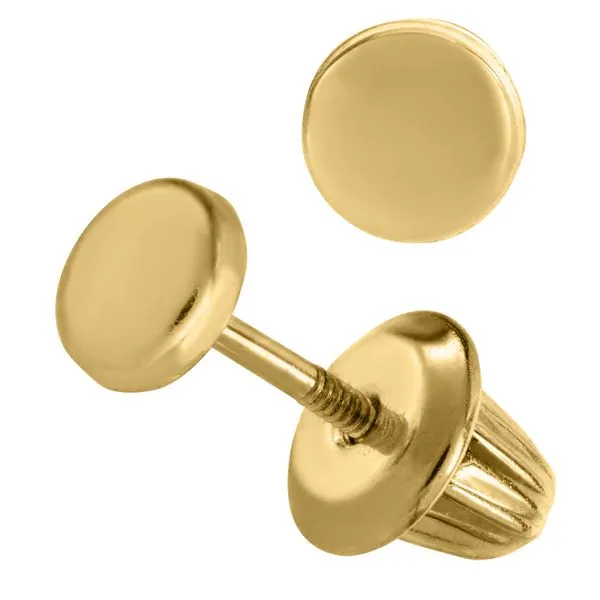 14Kt Yellow Gold Childrens Flat Round Stud Earrings