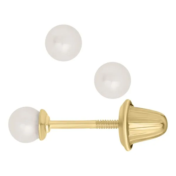 14K Yellow Gold Childrens 3mm Pearl Stud Earrings JMR Jewelers Cooper City, FL