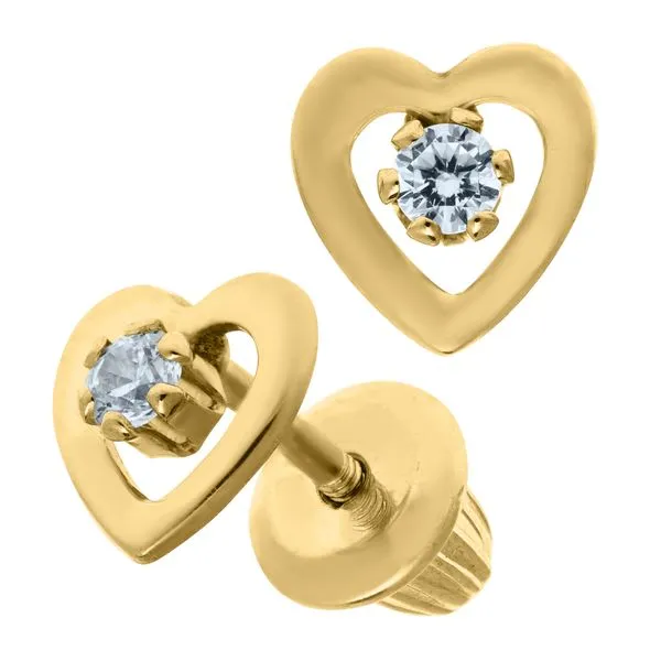 14Kt Yellow Gold Childrens Open Heart Stud Earrings