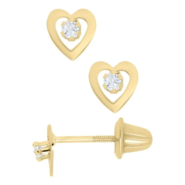 14Kt Yellow Gold Childrens Open Heart Stud Earrings