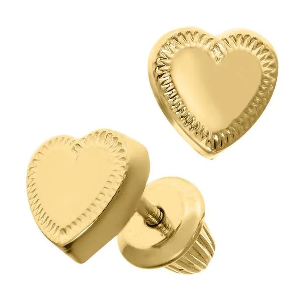 14K Yellow Gold Childrens Heart w/ Filigree Stud Earring Image 2 JMR Jewelers Cooper City, FL