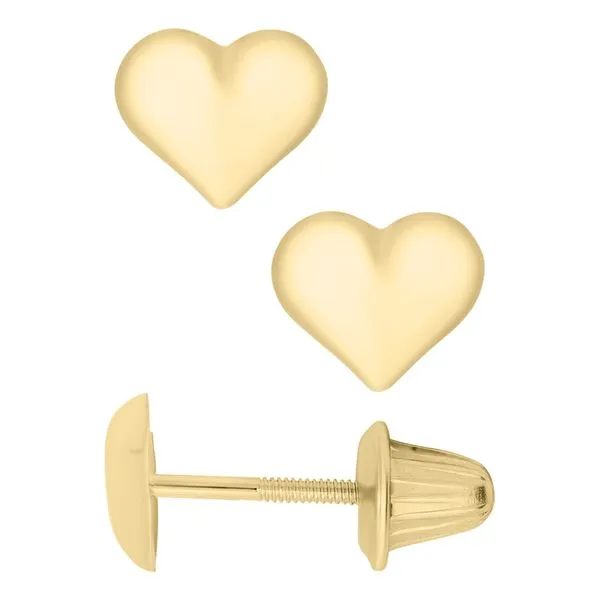 14Kt Yellow Childrens Puffy Heart Stud Earrings JMR Jewelers Cooper City, FL