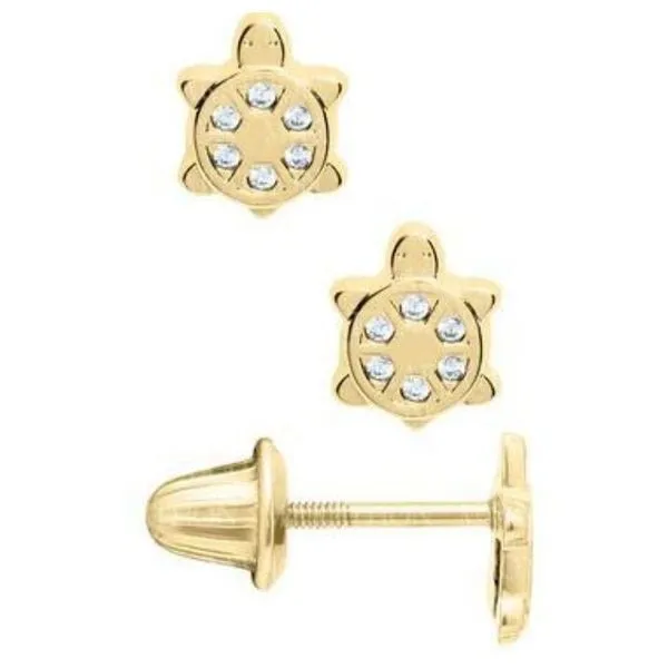 14K Yellow Gold Turtle w/ CZ Stud Earrings JMR Jewelers Cooper City, FL
