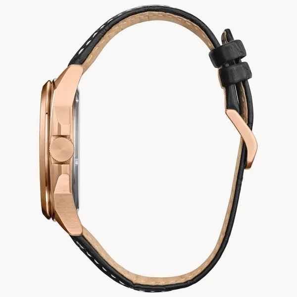 Mens Eco WR100 Black Leather Band Stainless Pink Gold and...