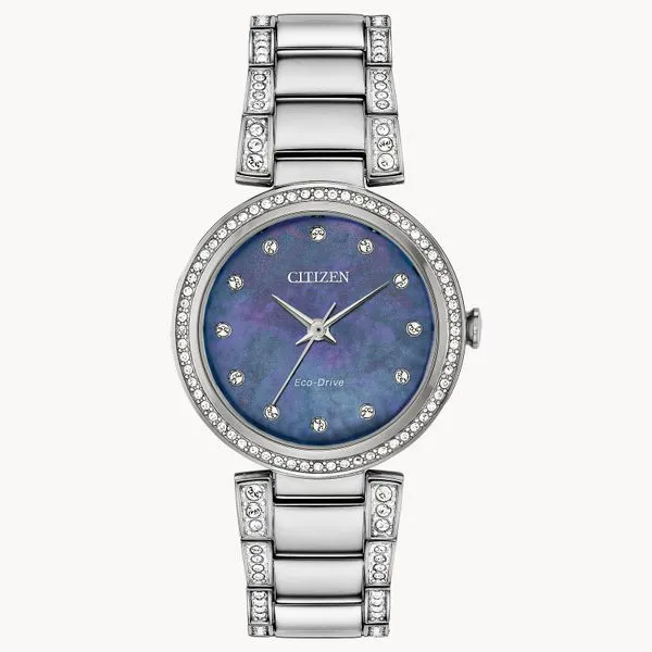 Ladies Eco WR50 Stainless Steel Bracelet with Blue MOP Face with Crystals Watch JMR Jewelers Cooper City, FL