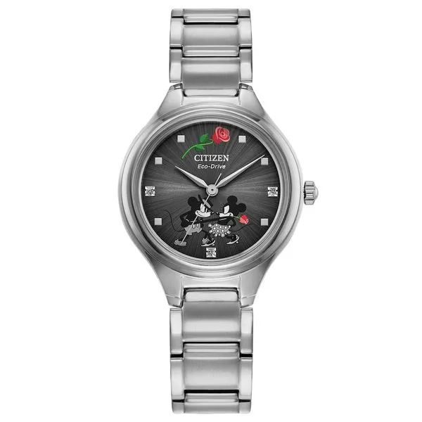 Ladie's Disney Eco-Drive WR Stainless Band with Gray Dial Watch JMR Jewelers Cooper City, FL