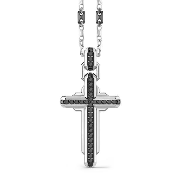 Silver Necklace with Cross and Black Stones