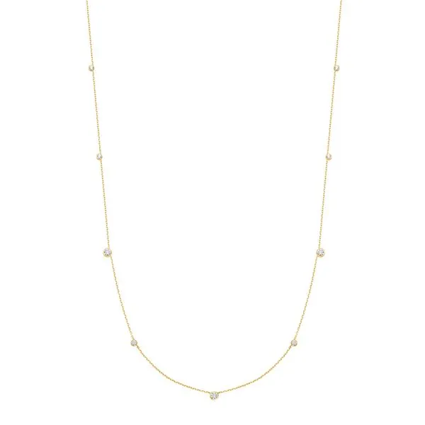 Silver plated with Gold Bezel Cubic Zirconia Station Necklac JMR