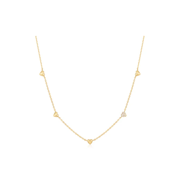 Gold Plated Pave Heart Station Necklace JMR Jewelers Cooper City, FL