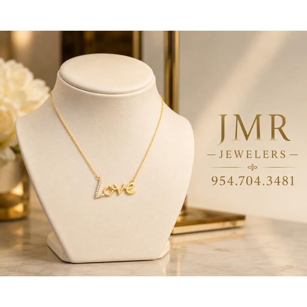 Silver Diamond Love Necklace Image 2 JMR Jewelers Cooper City, FL