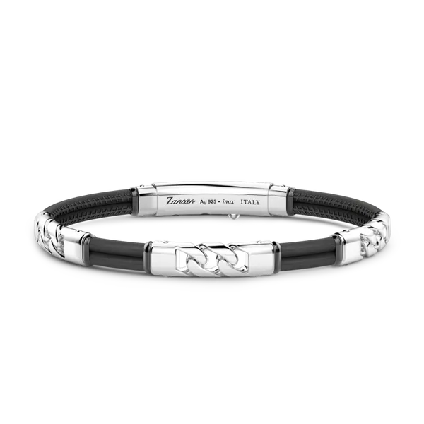 Black Leather and Silver Steel Bracelet JMR Jewelers Cooper City, FL
