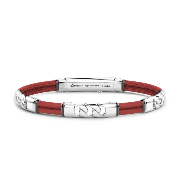 Red Leather and Silver Bracelet JMR Jewelers Cooper City, FL