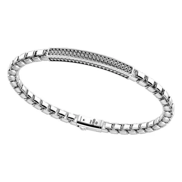 Silver Bracelet with Zigzag Black Stone Bar JMR Jewelers Cooper City, FL
