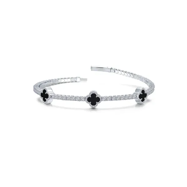 Silver Black Onyx Flexible Tennis Bangle Bracelet JMR Jewelers Cooper City, FL