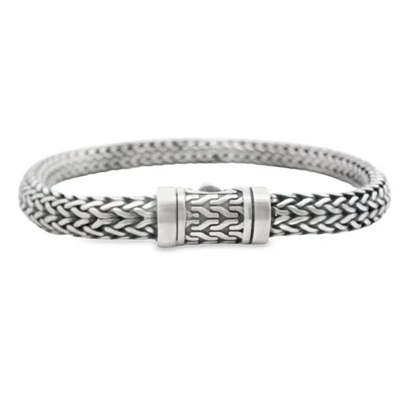 Mens Silver Bali Braided Oval Bracelet