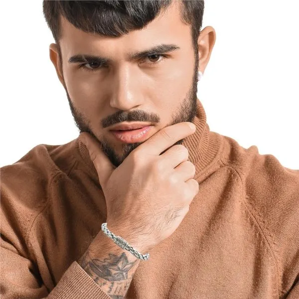 Silver Braided Bali Mens Bracelet