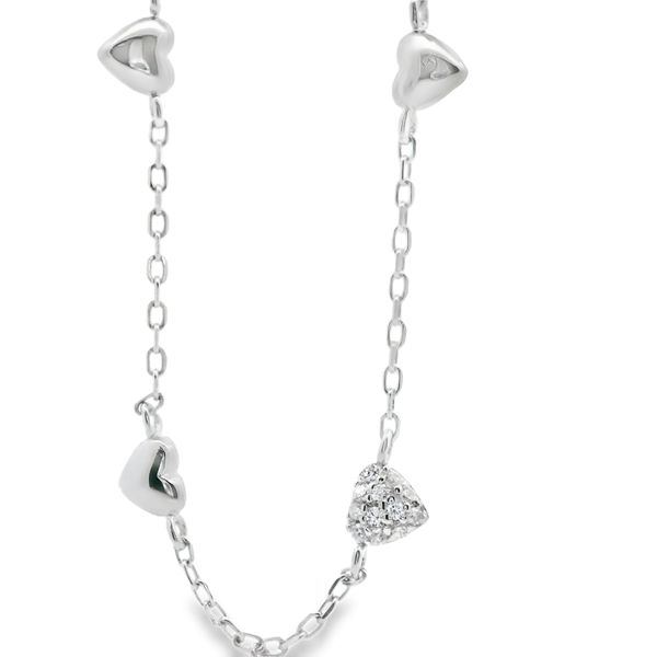 Silver Pave Puffed Heart Station Bracelet Image 2 JMR Jewelers Cooper City, FL