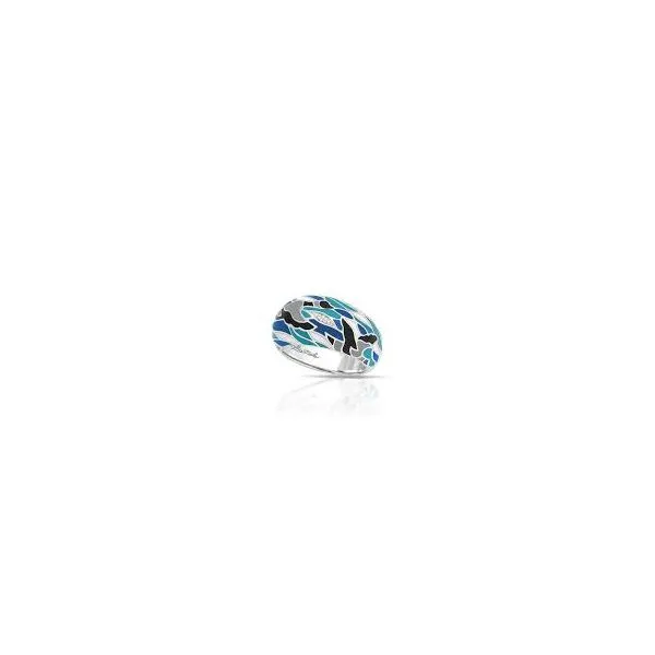 Blue Enamel White CZ Ring