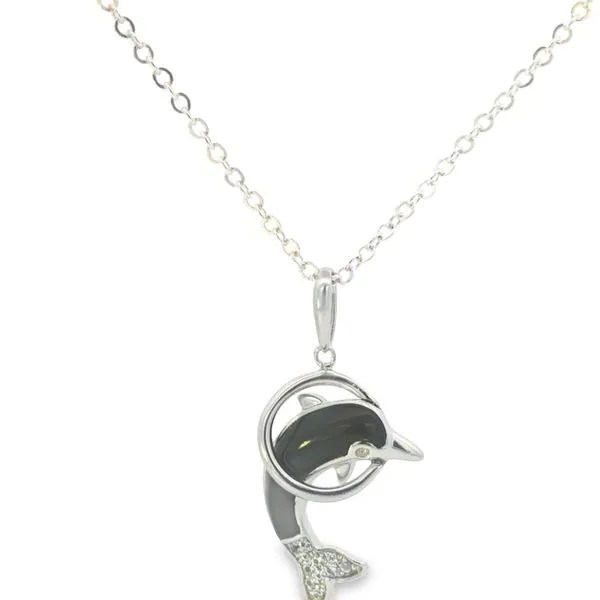 Sterling Silver Agate Dolphin Pendant Charm similar item image