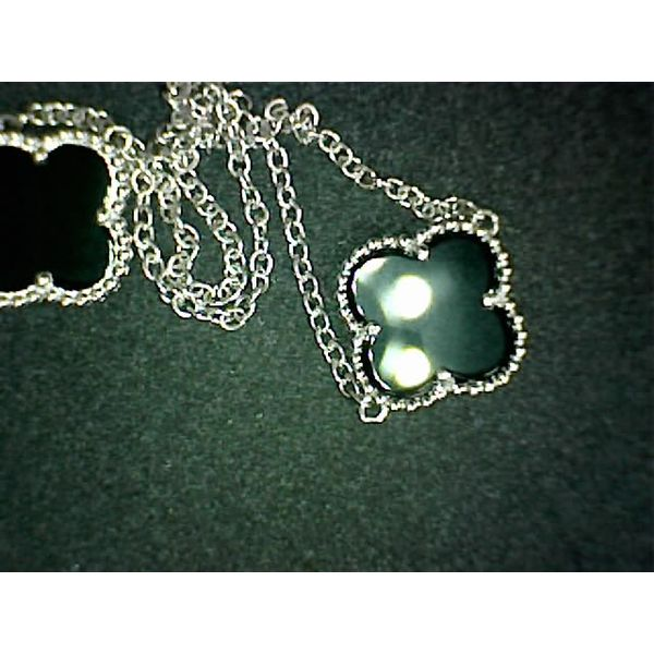 Sterling Silver White Clover Onyx Necklace Charm JMR Jewelers Cooper City, FL