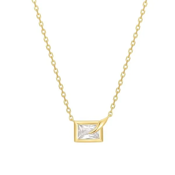 Sterling Silver plated in Gold Sparkling Bezel-Set Cube N...