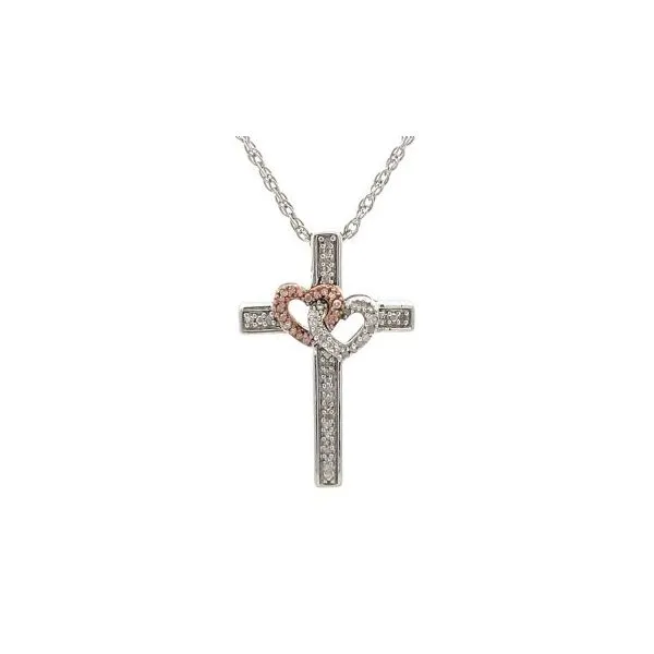 Silver Diamond Cross and hearts Pendant Charm