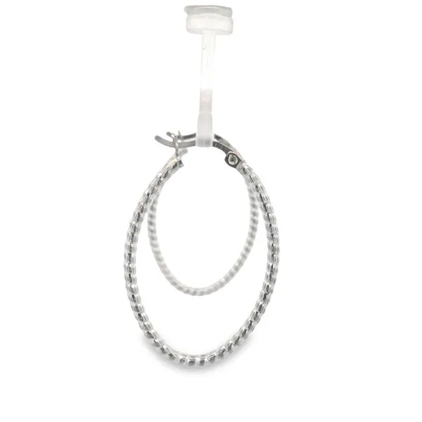 Silver Diamond-Cut Beaded Oval Hoop Earrings similar item image