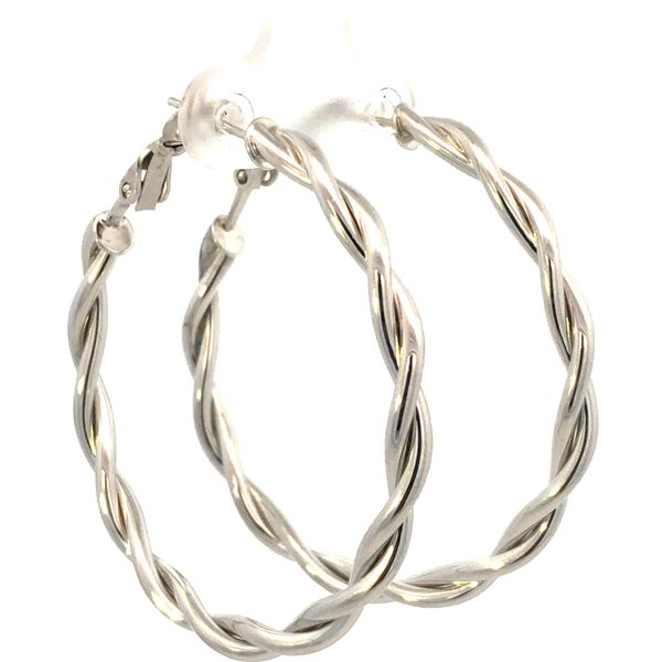 Silver Double Strand Twist Hoop Earrings