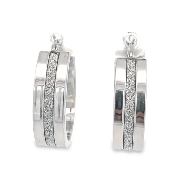 Sterling Silver Plain Line with Sparkling Center Earrings Image 2 JMR Jewelers Cooper City, FL