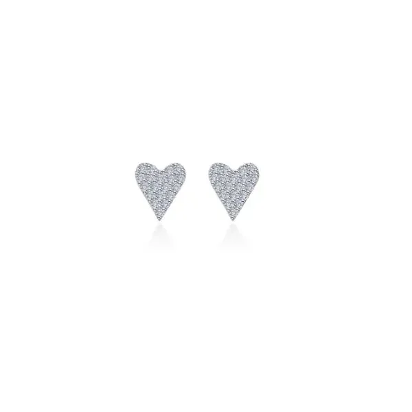 Silver Pave Heart Stud Earrings JMR Jewelers Cooper City, FL