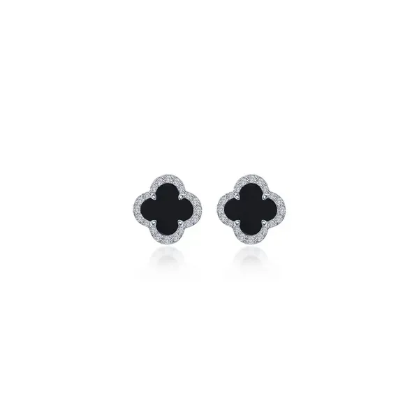 Silver Black Onyx Good Luck Stud Earrings
