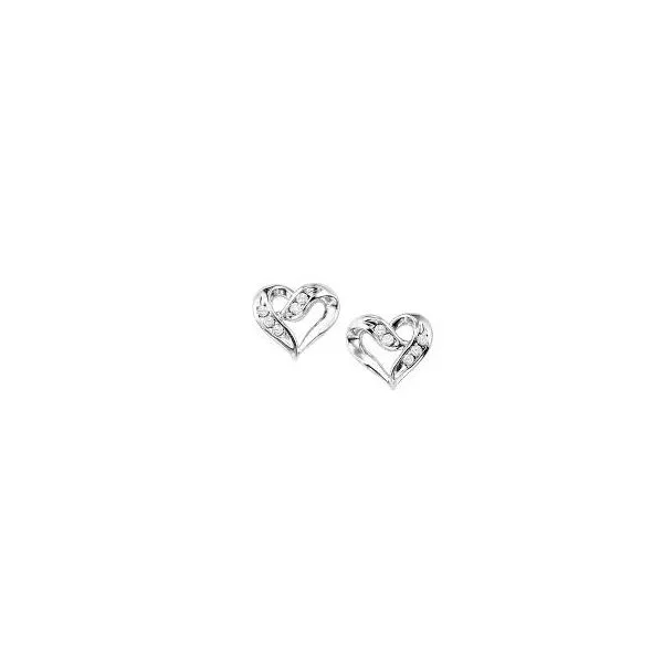 Silver Diamond Heart Stud Earrings JMR Jewelers Cooper City, FL