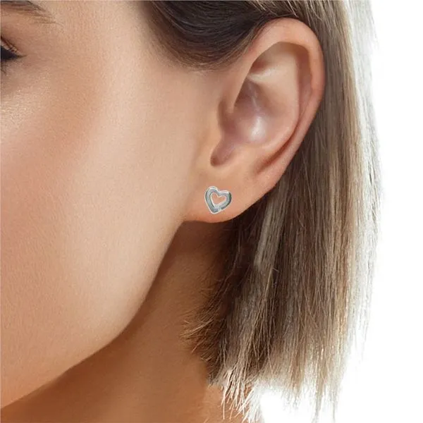 Silver Diamond Open Heart Stud Earrings Image 2 JMR Jewelers Cooper City, FL