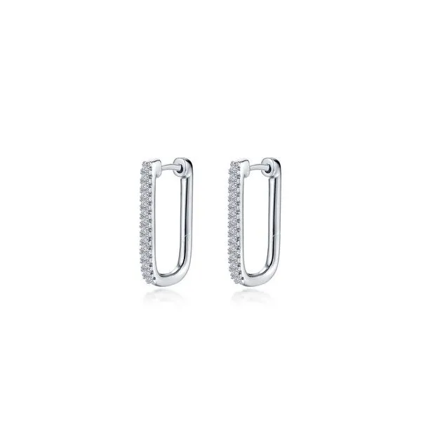 Sterling Silver .28ctw Rectangle Pave Hoops