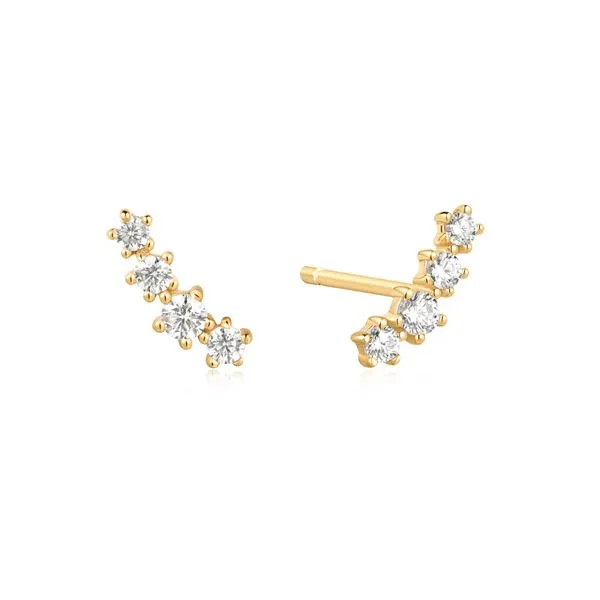 Gold Plated Silver Sparkle Climber Stud Earrings