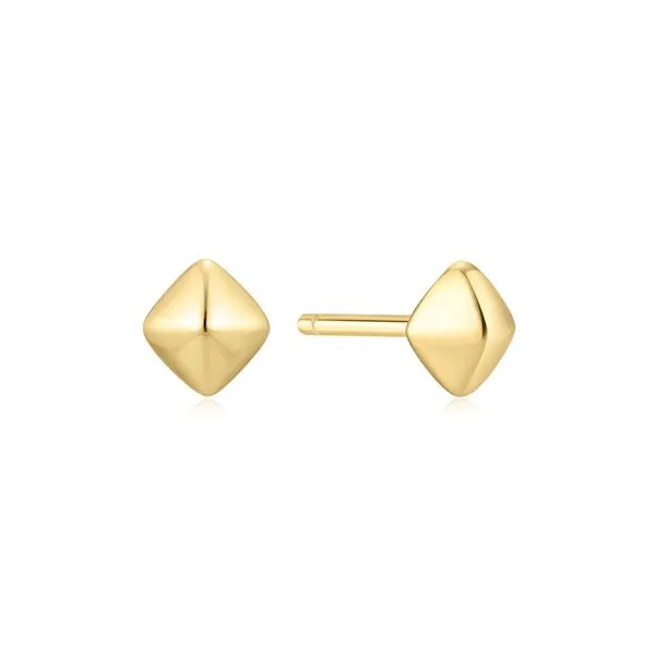 Gold Pyramid Glam Stud Earrings JMR Jewelers Cooper City, FL