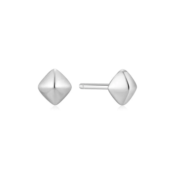 Silver Pyramid Glam Stud Earrings JMR Jewelers Cooper City, FL