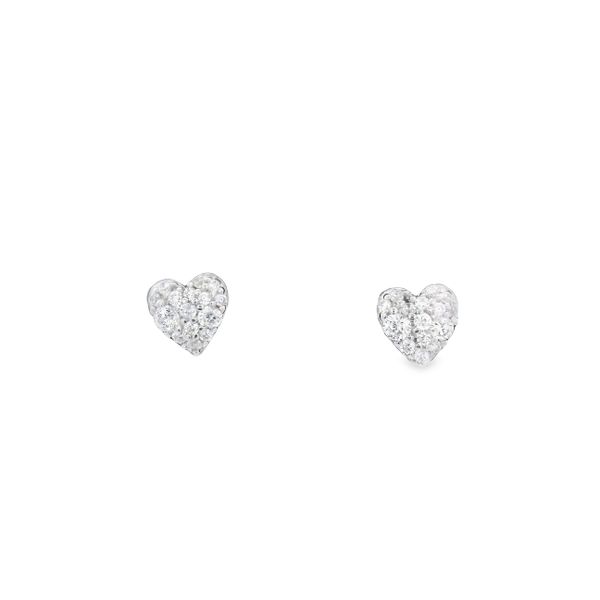 Silver Pave Heart Stud Earrings JMR Jewelers Cooper City, FL