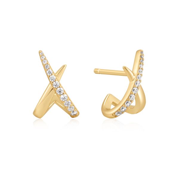 Gold Plated Kiss Polished Pave Studs Earrings JMR Jewelers Cooper City, FL
