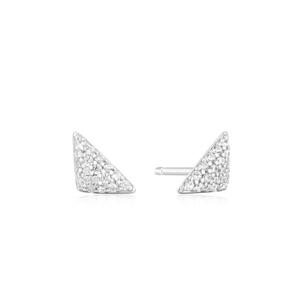 Silver Triangular Pave Studs Earrings JMR Jewelers Cooper City, FL