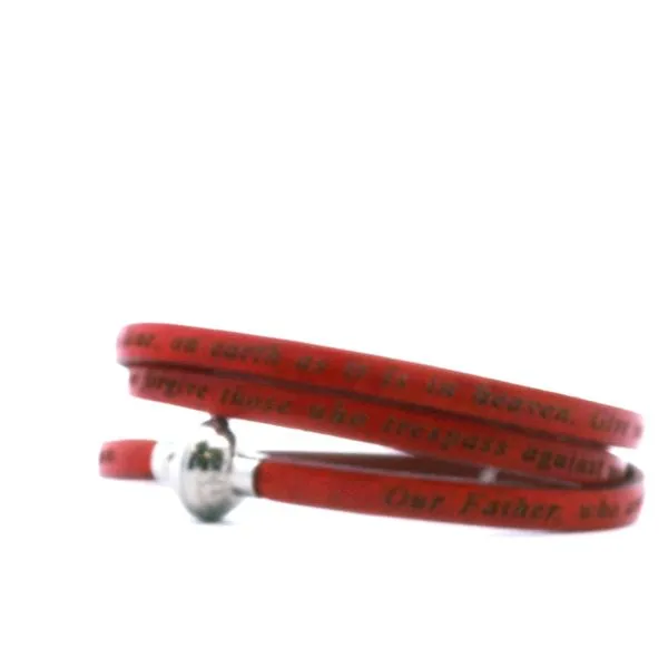 Amen Silver Our Father Red Leather Wrap Bracelet