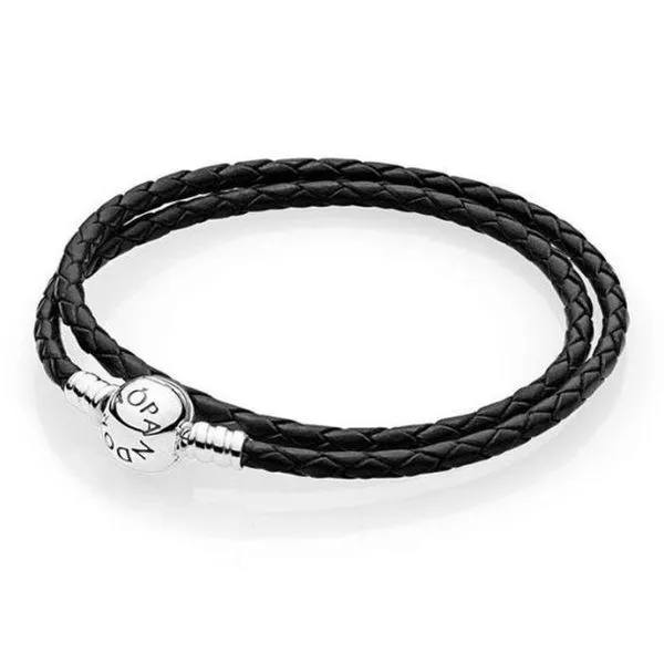 Pandora Moments Double Black Leather Bracelet JMR Jewelers Cooper City, FL