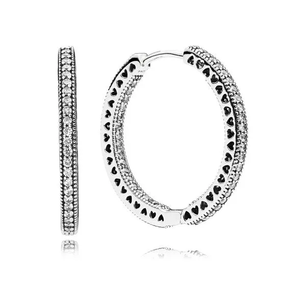 Pandora Sparkle and Hearts Hoop Earrings JMR Jewelers Cooper City, FL