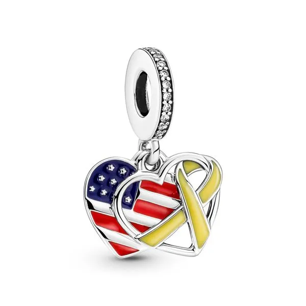 Pandora Heart, Flag & Remembrance Ribbon Double Dangle Charm JMR Jewelers Cooper City, FL