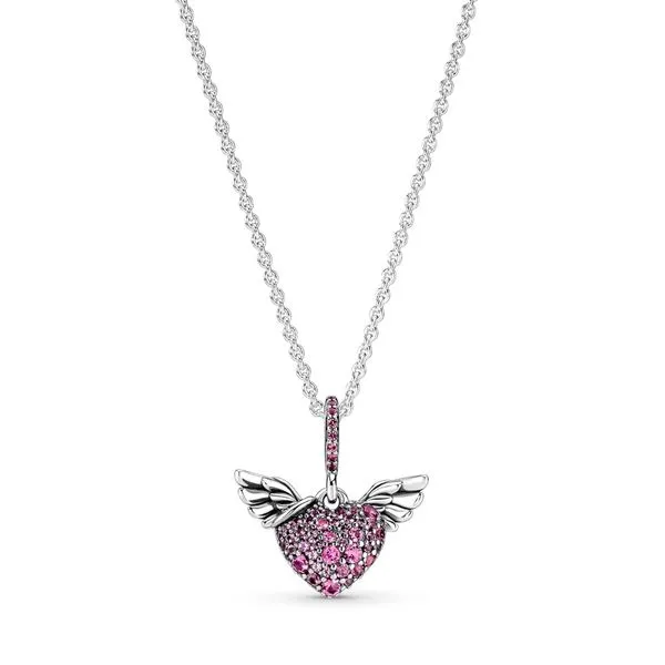 Pavé Heart & Angel Wings Necklace JMR Jewelers Cooper City, FL
