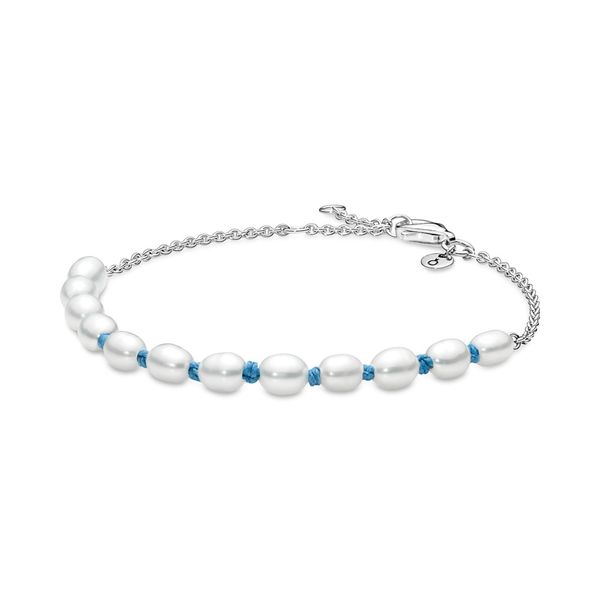 Pandora Freshwater Cultured Pearl Blue Cord Chain Bracelet JMR Jewelers Cooper City, FL